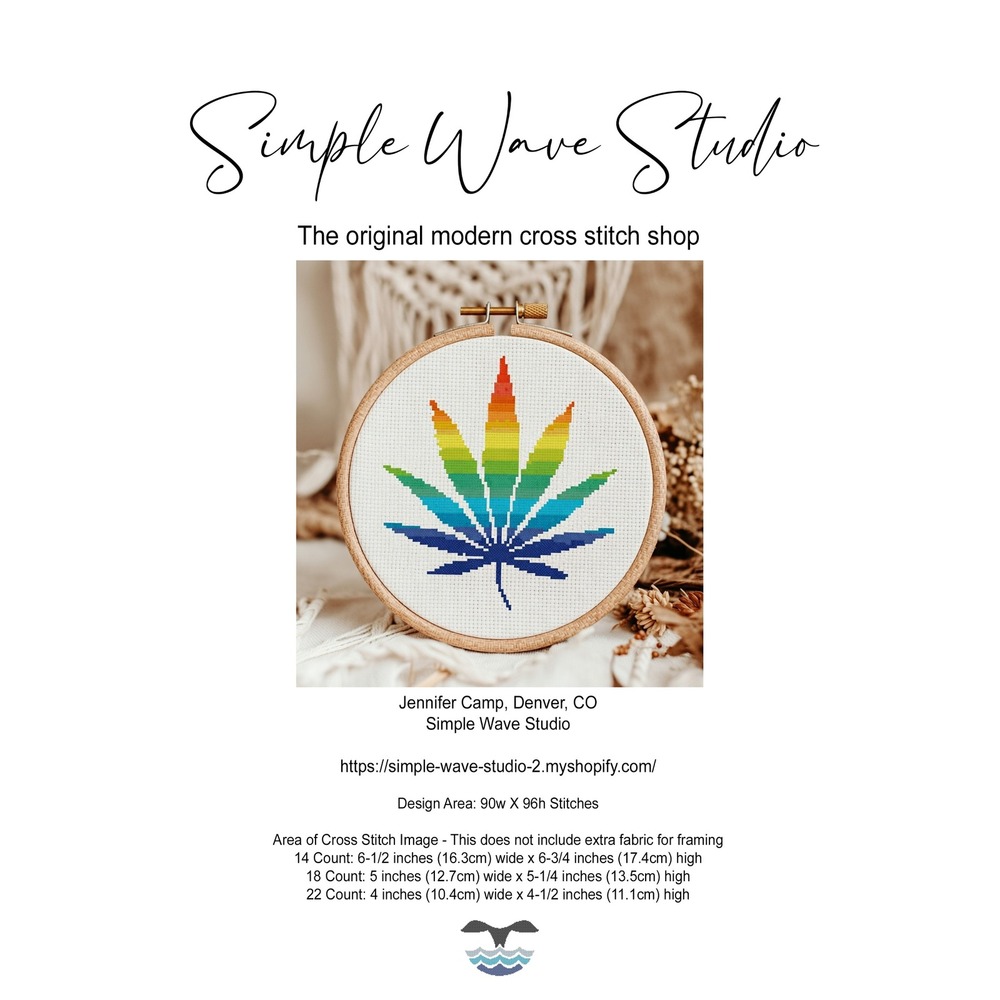 Rainbow Weed Leaf Cross Stitch‎ Pattern Chart